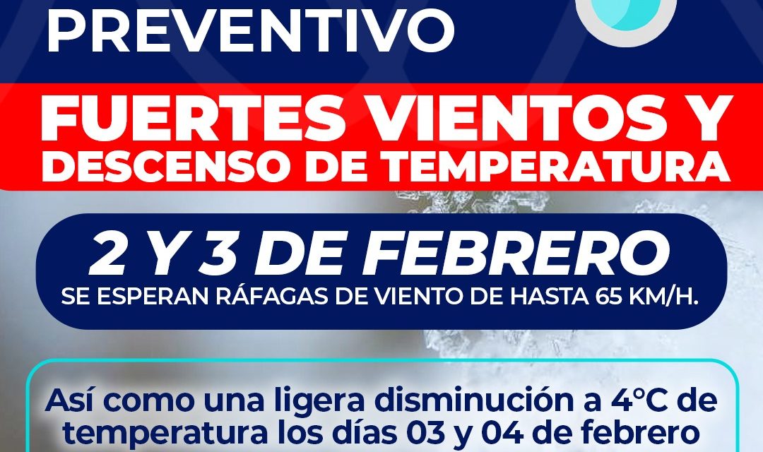 Alerta Protección Civil Municipal por fuertes vientos y frío este fin de semana