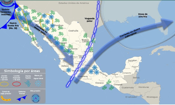 Mantiene CEPC alerta por vientos, lluvias y nieve en la entidad por Quinta Tormenta Invernal
