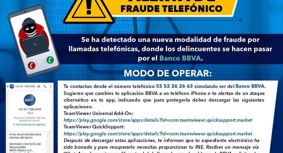 Engañan haciéndose pasar por BBVA; no caigas en fraudes