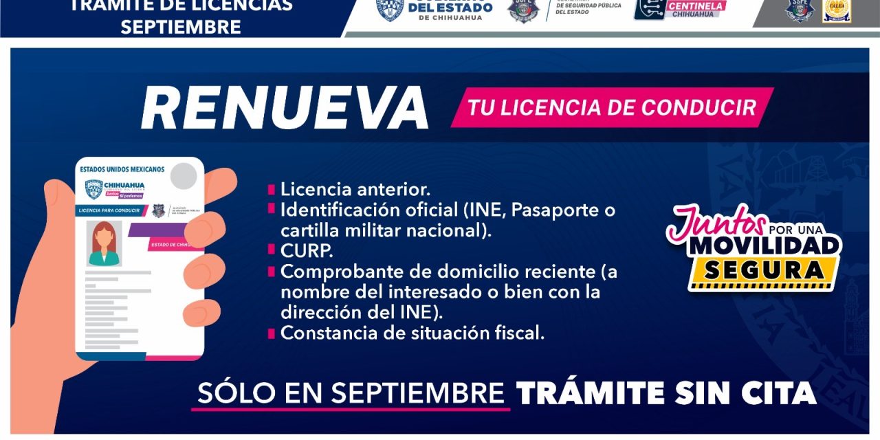 Invitan a renovar licencia de conducir sin cita durante septiembre