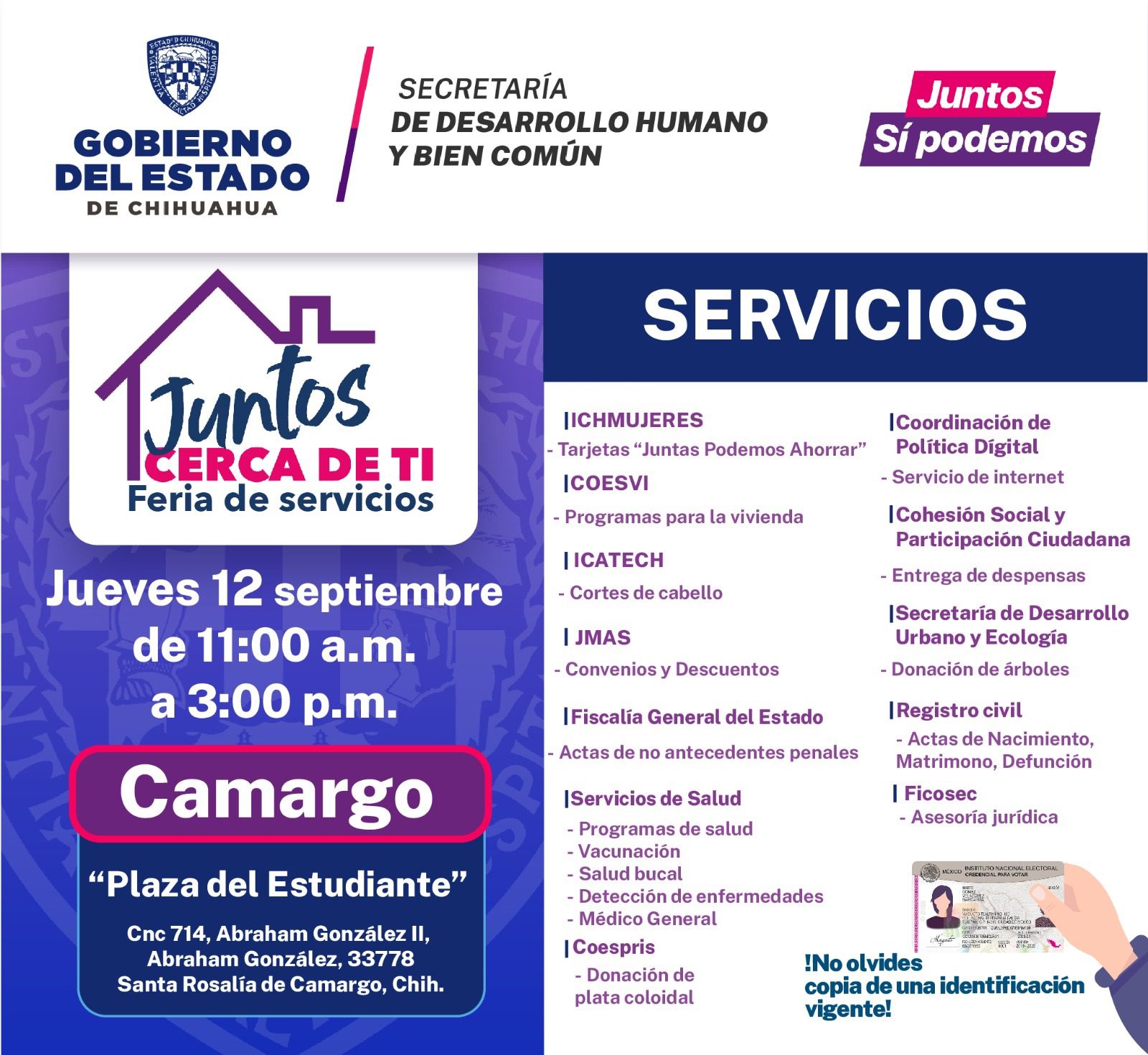 Invitan a la feria de servicios “Juntos Cerca de Ti” en Camargo