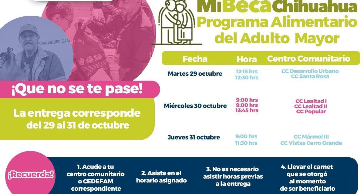 Acude por tu paquete alimentario PAAM del 29 al 31 de octubre
