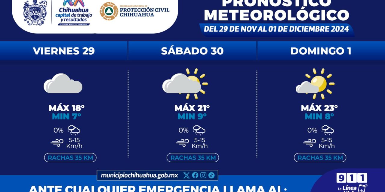 Prevé Protección Civil mínimas de 7°C para este fin de semana