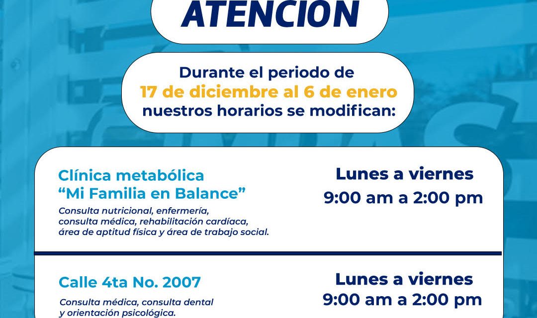 Anuncia IMPAS cambio de horario por temporada decembrina