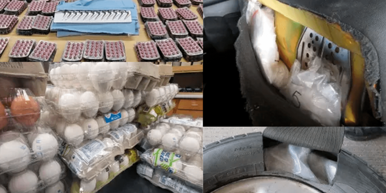 Oficiales de CBP confiscan metanfetamina, cuchillas de gallo y huevos crudos