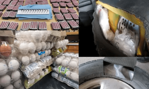 Oficiales de CBP confiscan metanfetamina, cuchillas de gallo y huevos crudos