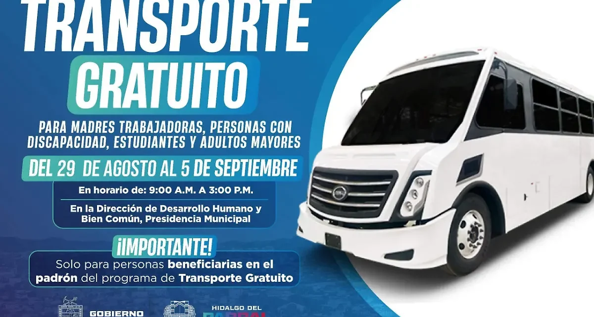 Del 29 de agosto al 5 de septiembre fechas para entrega de boletos de transporte gratuito