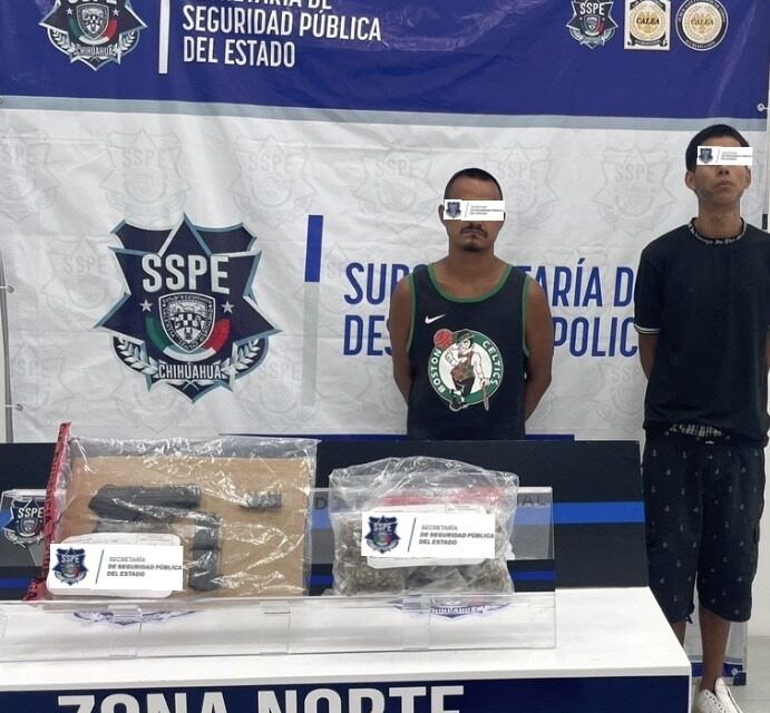 Detienen a dos hombres en posesión de arma, droga y vehículo en Juárez