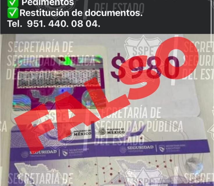 Alerta SSPE por falsos trámites de REPUVE